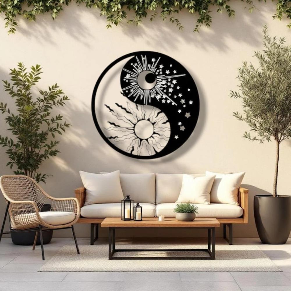 Metal Yin Yang Sun Moon Art Sculpture Home Decor