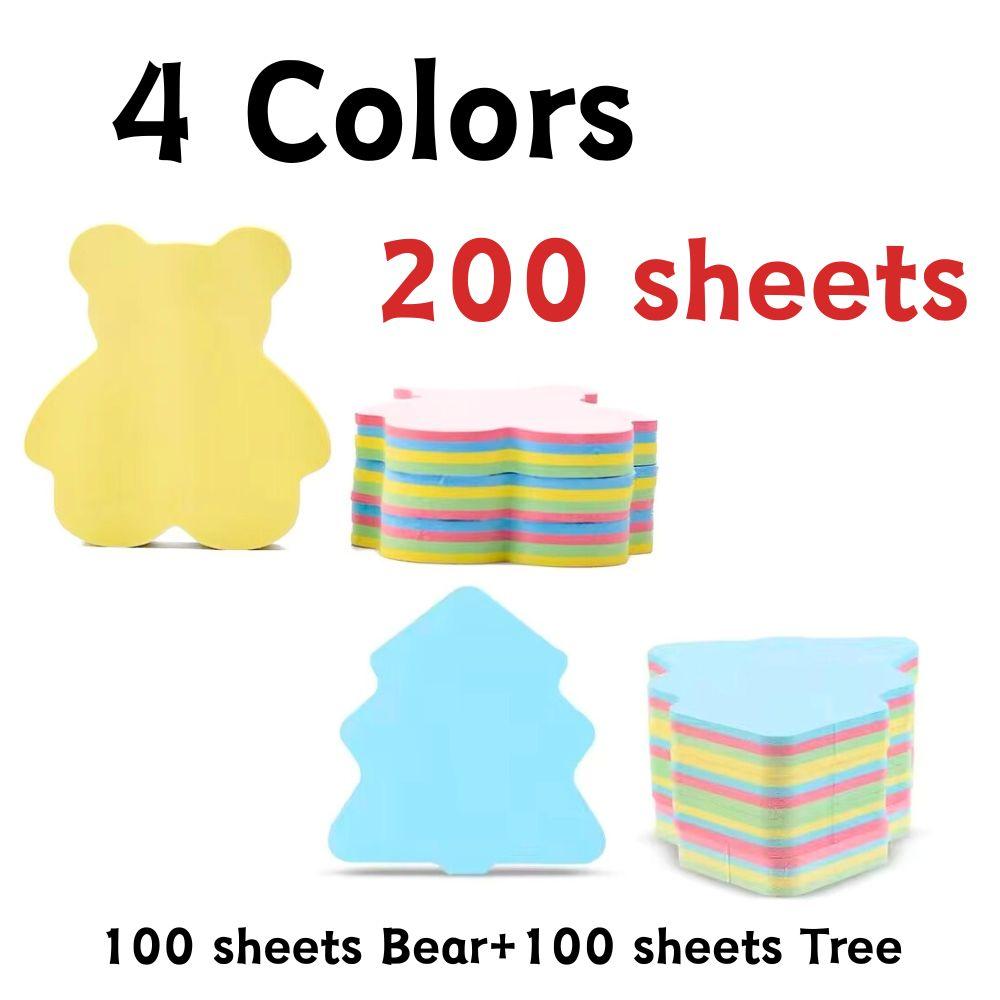 

200 Sheets Paper Sticky Notes Four Colors Mix Tree/Bear/Cloth Shaped Reusable Memo Message Pad Creative School Office Supply YMY