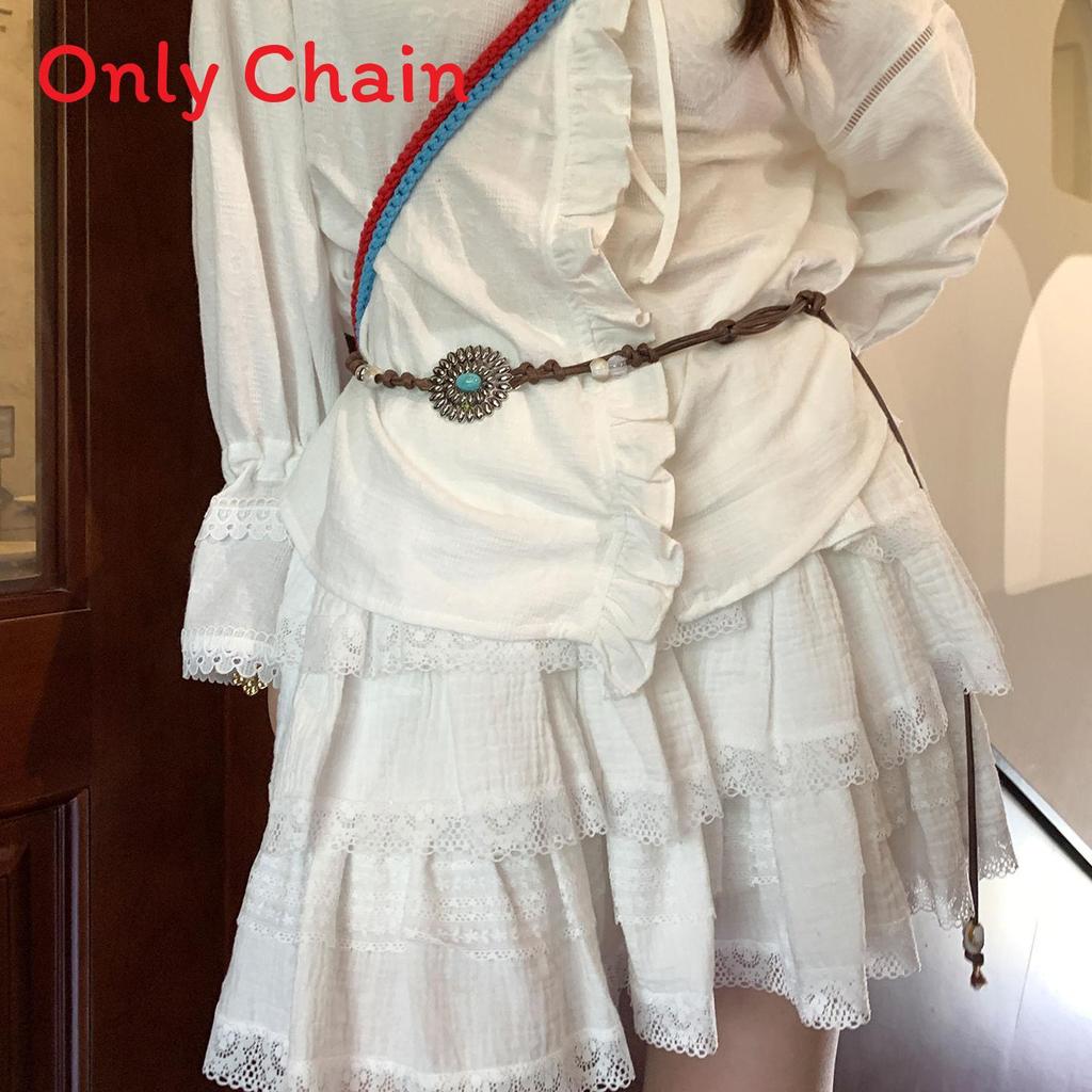 Bohemian Retro Floral Waist Belt With Sunflower Chain For Summer Dresses