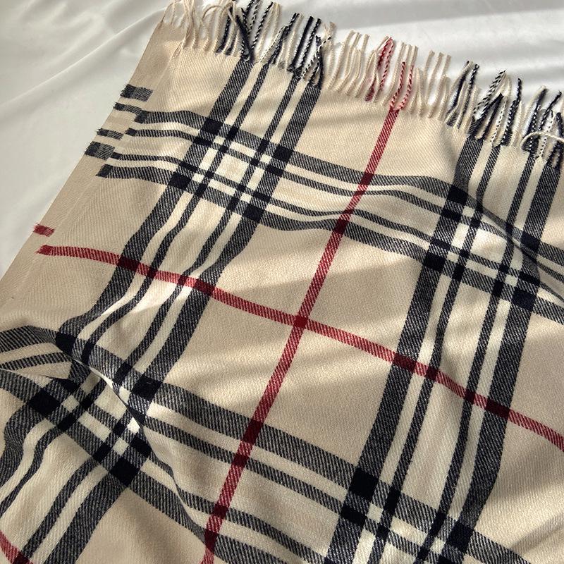 Women's Autumn/Winter Korean-Style Versatile Mid-Length Plaid Shawl & Scarf with Tassels – Imitation Cashmere Warm Neck Warmer