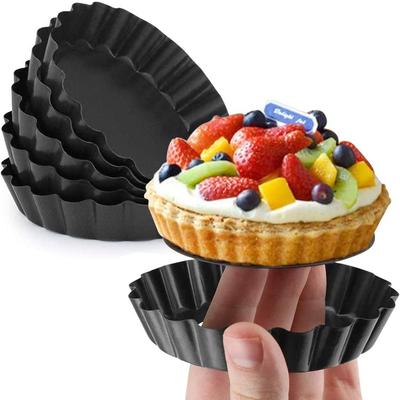 6Pcs Non-stick Tart Quiche Flan Pan Mold Pie Pizza Cake Mold Cupcake Egg Tart Tartlet Baking Mold Muffin Cup Pizza Pan Bakeware