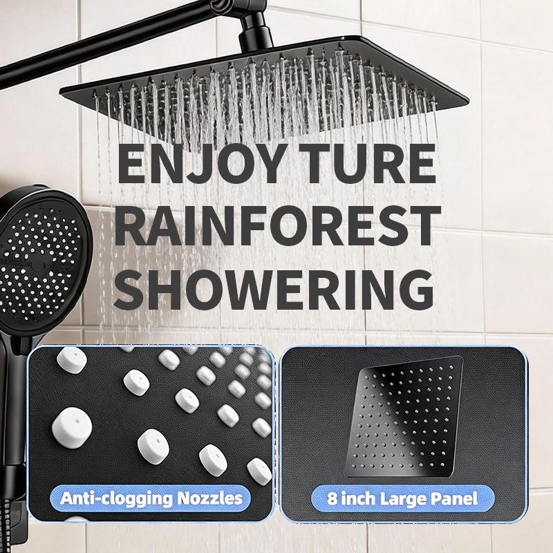 Complete Adjustable Shower Set, 8 Inch Ceiling Shower Head & 5.51 Inch Large Panel Handheld Shower, 8‑Mode Hand Shower With Spray Gun Function,