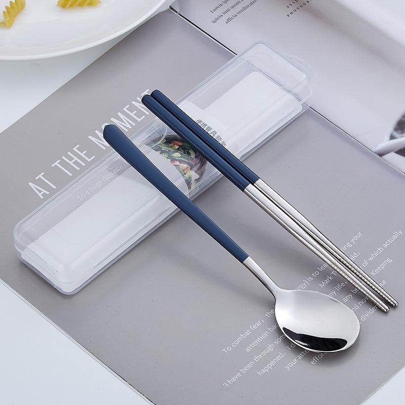 Korea Style Stainless Steel 304 Cutlery Set Portable Chopsticks Spoon with Storage Box Tableware