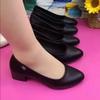 Shallow Shoes Women's Soft Leather Soft Sole Medium Heel Single Shoes New Thick Heel Non-slip Medium Women's Shoes Work Shoes Women's Occupation