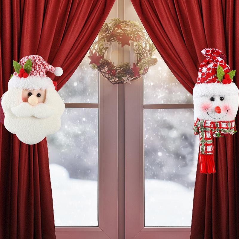 Christmas Curtain Tieback Buckle,Cartoon Snowman Santa Christmas Curtain Buckle Holder,Mr. Snow Man And Santa Holder