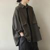 Women Autumn Vintage Style Long Sleeve Big Pockets Outerwear Shirts Solid Color Loose Casual Tops