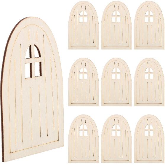 10pcs Wooden Fairy Doors, Unpainted Miniature Doors for DIY Crafting, Garden Mini Fairy House Decor, Unfinished Craft Accessories for Wall