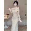 2024 French Off-Shoulder Fishtail Knitted Bodycon Dress - Autumn/Winter Women's Fashion