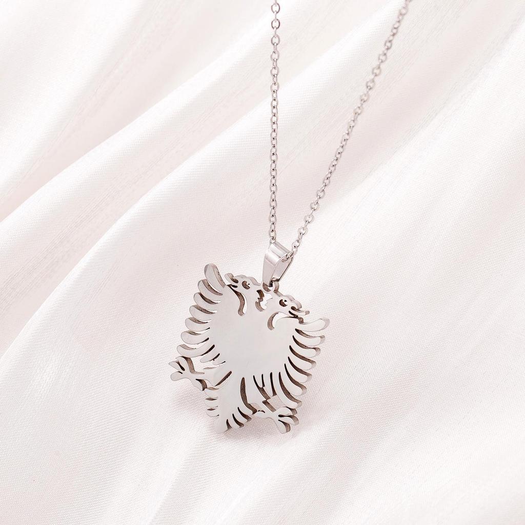 TOHM Unisex Double Eagle Pendant Necklace - Stainless Steel Albanian Eagle Design