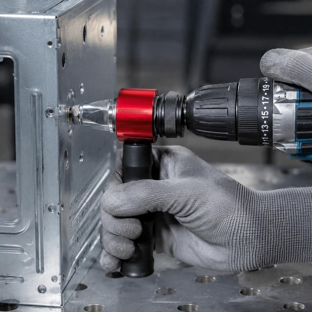 Electric Rivet Nut Gun Adapter Kit with Handle and Multiple Mandrels for Cordless Drill Riveting Tool and Rivet Nut Installation