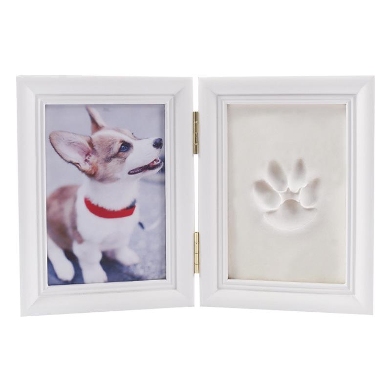 Pet Paw Print Clay and Photo Frame - Solid Wood Two-Fold Keepsake Ornament