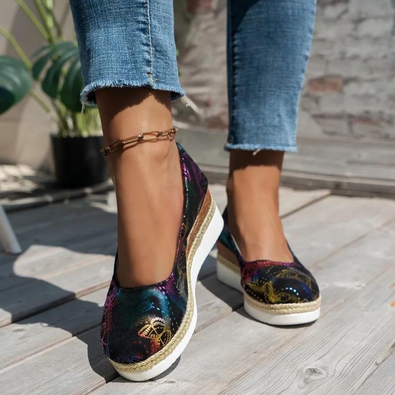 Women's Shoes 2024 New Comfortable Thick Sole Casual Wedge Heel Women's Daily Single Shoes Autumn Dress Party Zapatillas Mujer