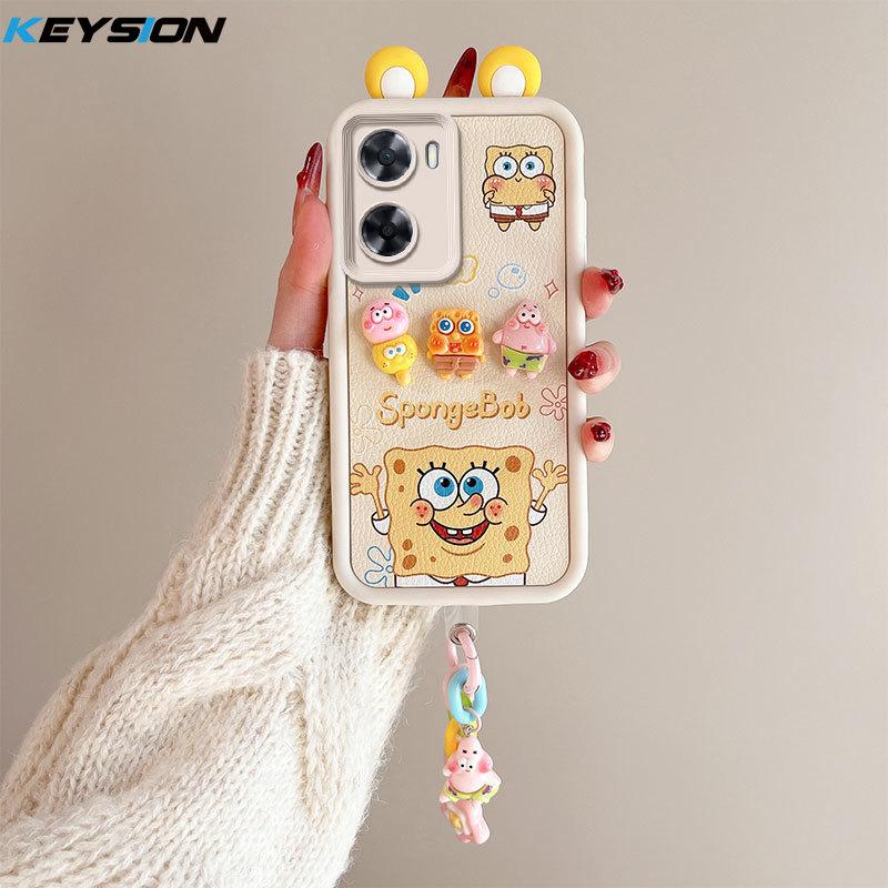 

Чехол KEYSION Cute Ear 3D Cartoon для OPPO A57 A57 S A77 5G с браслетом, силиконовый противоударный чехол для телефона Realme Narzo 50 5G for OPPO A57 4G