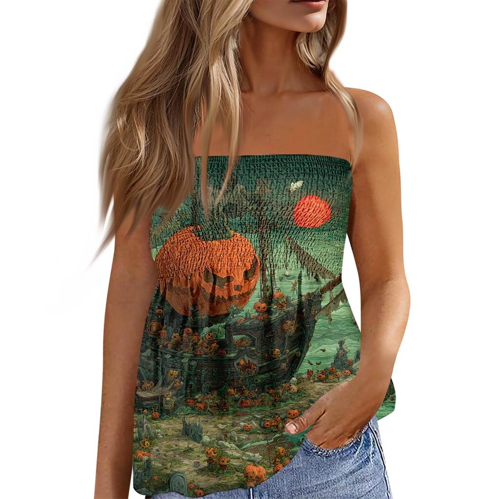 Summer Tube Tops For Women,Cute Sexy Off Shoulder Print Sleeveless T-Shirt