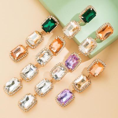 Orecchini Semplici Lunghi a Pendente da Donna Lega di Acciaio Titanio Orecchini con Pendente Cristallo di Vetro Quadrato Colorato Ornamenti Geometrici per Orecchie