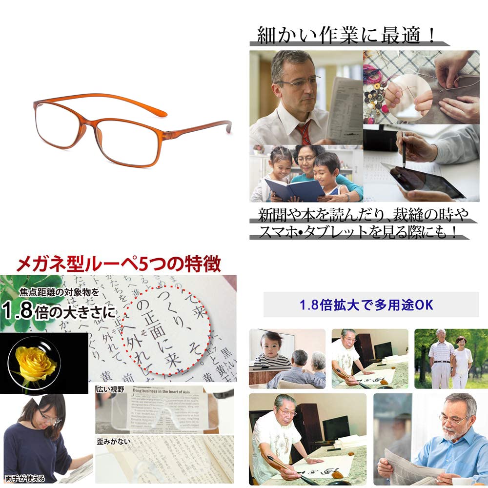 Magnifying Magnifying Craft UV400 Reduces Perfect for Detailed Gift Set of 7 Glasses, 1.8x Glasses, Magnifier, Anti-Blue Light, Protection, Fatigue,