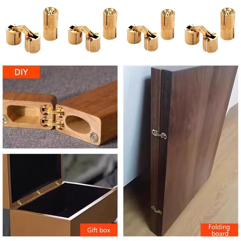 10Pcs Furniture Brass Concealed Hinges Cylindrical Hinges Small Barrels Hinges for Jewelry Keepsake Box Cabinet Door