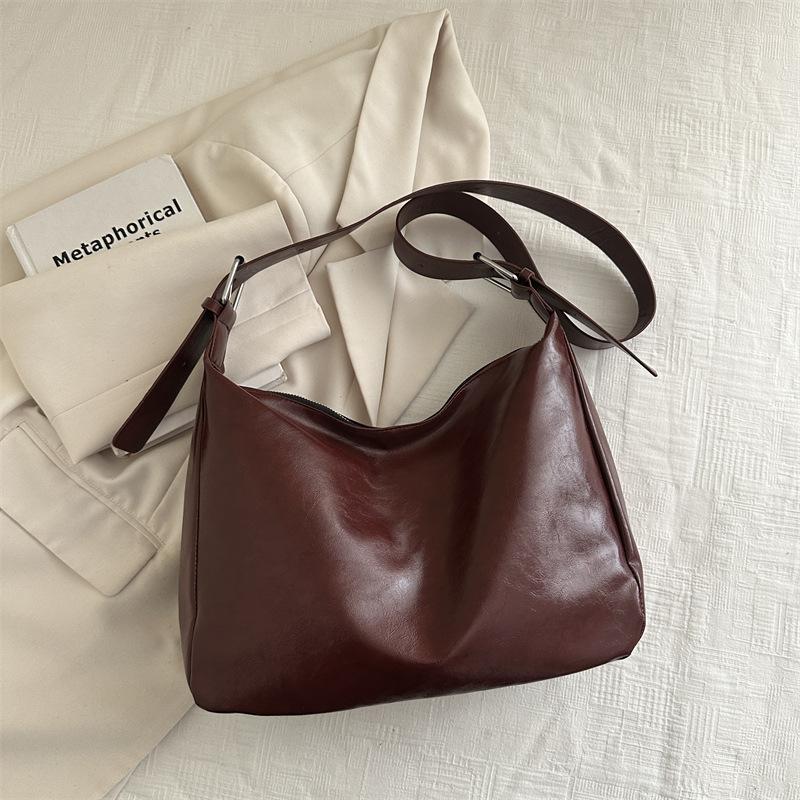 Retro Style Faux Leather Tote Bag for Women Large Capacity Shoulder Handbag