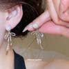 French bow, fringed pearl earrings, earclips for women without earholes, exquisite zircon temperament, high-end and versatile earrings.