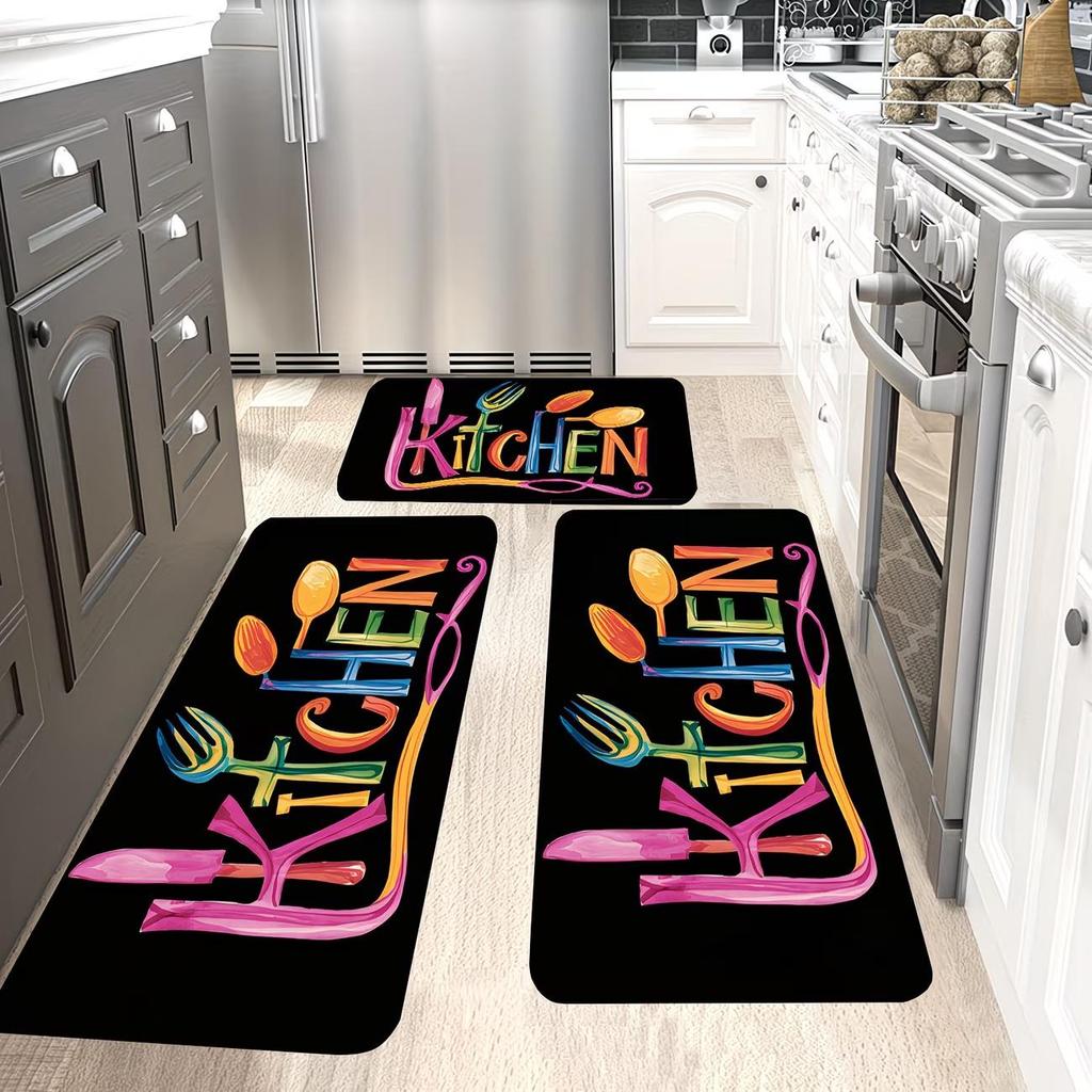 Spring Floral Series Kitchen Floor Mats - Dirt-Resistant, Wear-Resistant, Easy-to-Clean, Three-Piece Set