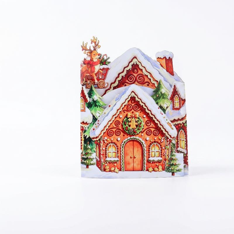 3D Merry Christmas Gingerbread Greeting Cards House Background Pography Xmas Party Decoration Gift