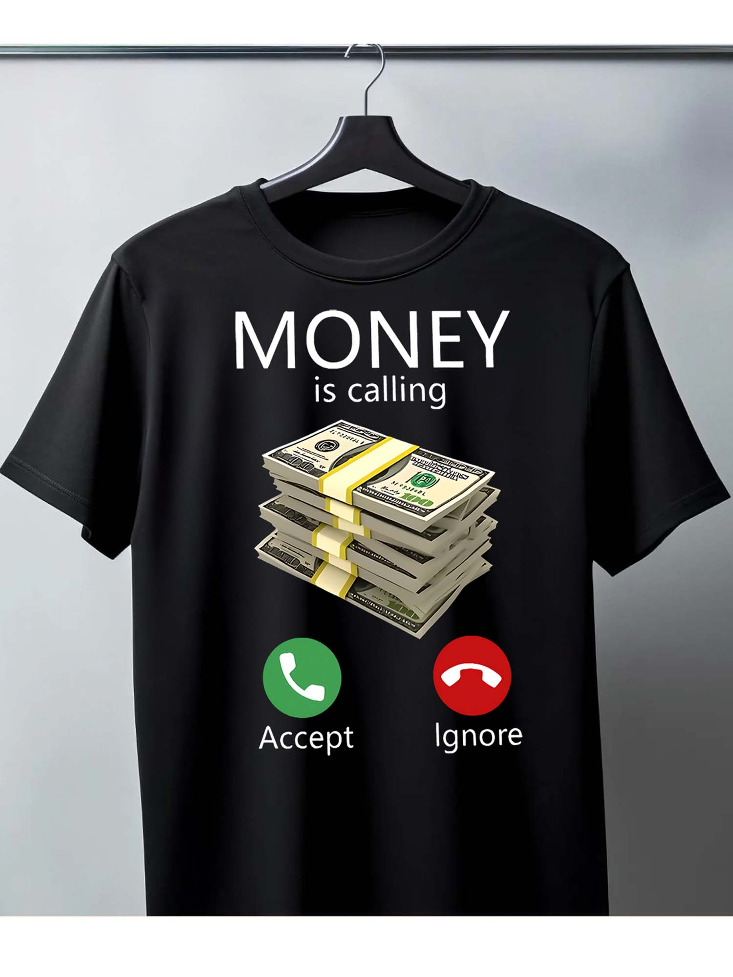 Men s T-shirt, Pure Cotton, Black, Money is Calling Funny Graphic Design S разноцветный