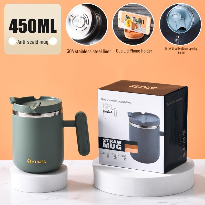 Kancelářský hrnek na kávu s víčkem: Nerezová ocel 304, Dvouvrstvá, Kreativní design, Vysoká hodnota, Kelímek na vodu