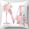 Decorative Initial Pillow Cover Floral Print Monogram Accent Throw Cushion Pink Letter Typography for Bedroom Living Room Home D