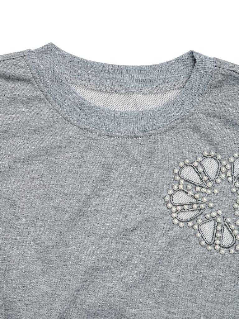 2026 European Cross-border Casual Pearl-Embellished Floral Round Neck Long Sleeve Hoodie