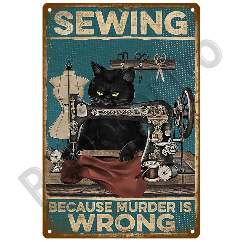 Retro Black Cat Metal Vintage Poster Funny Dog Wall Art Pet Sign Cafe Mural Plaque Metal Sign Tin Sign Plate Bathroom Home Decor