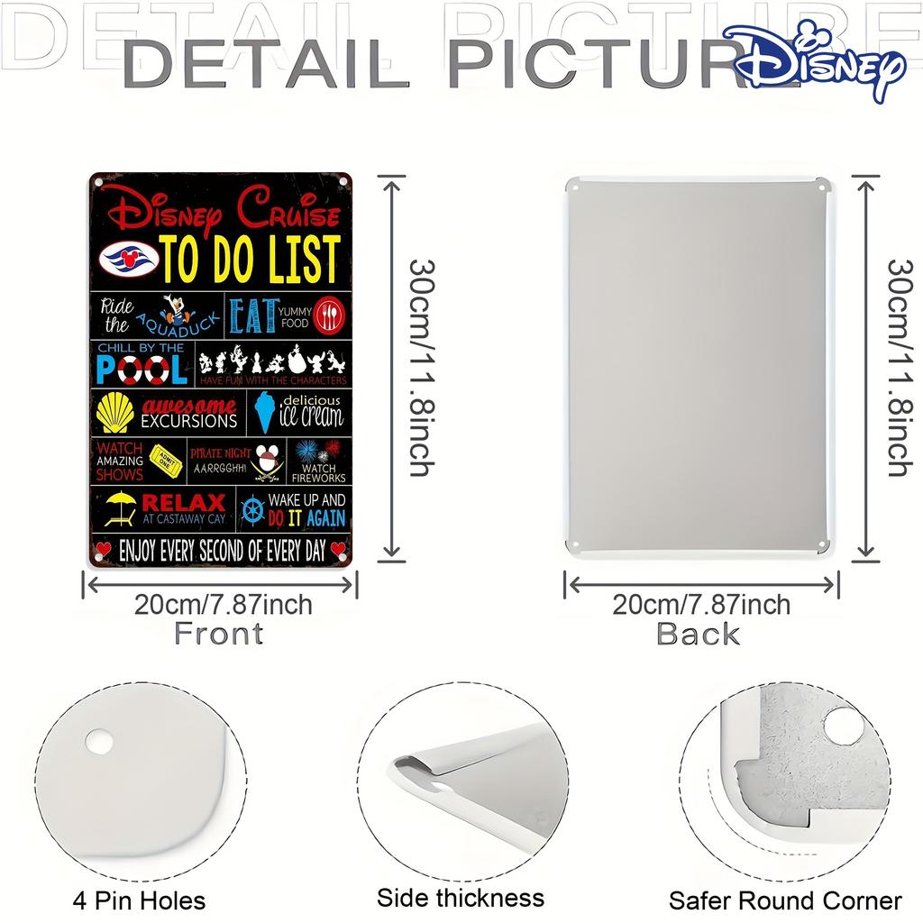 1 Stück Disney Cruise To-Do-Liste Metallschild, Vintage Eisen Wandbehang Dekorative Plakette, 20,32x30,48 cm, Lustige Country-Kunst, Aus