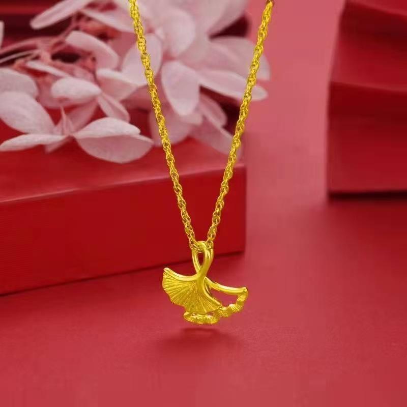 Elegant Gold Ginkgo Leaf Pendant Necklace with O-Chain for Women -  Three Lives, One Fortune  Apricot Leaf Clavicle Jewelry