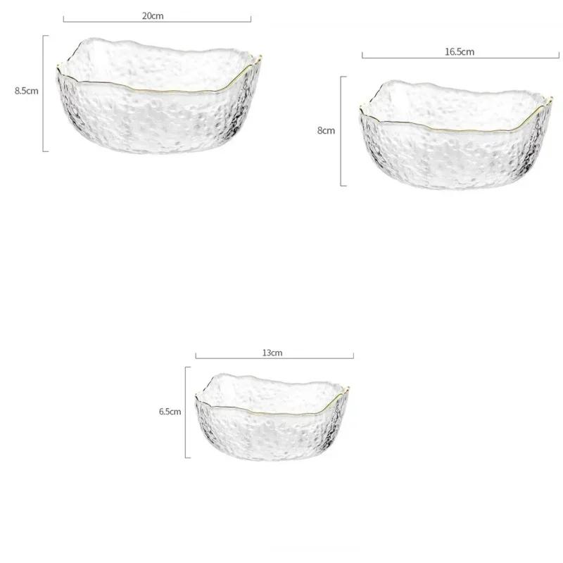 Varm 380/750/1450ml Salatskål i glass Gullkant Frukt Godteri Snacks Mat Blandeskål Stor Bordplate Grønnsakssalat Glassbeholder