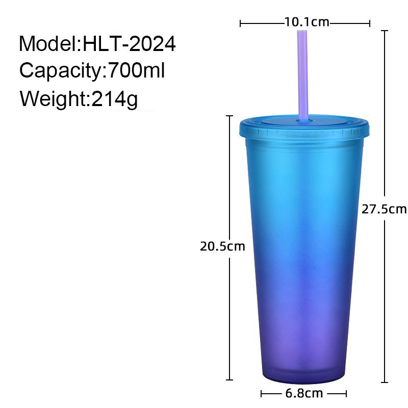 Rainbow Color Wind Double-Layer Plastic Straw Cup Matte Easy Cup Outdoor Sports Water Cup