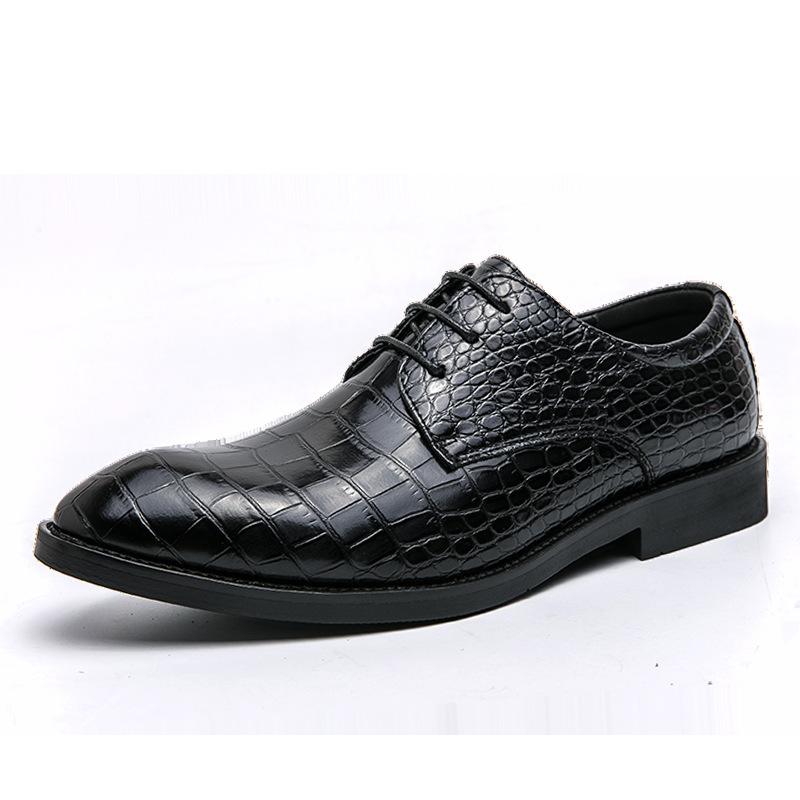 

Large size crocodile pattern lace-up business dress leather shoes size 38-46 2025 spring and autumn English leathershoes 38 чёрный