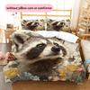 Raccoon and Flowers Pattern Bedding Home Decoration Birthday Gift (1 * duvet cover + 2 * pillowcase, without core)