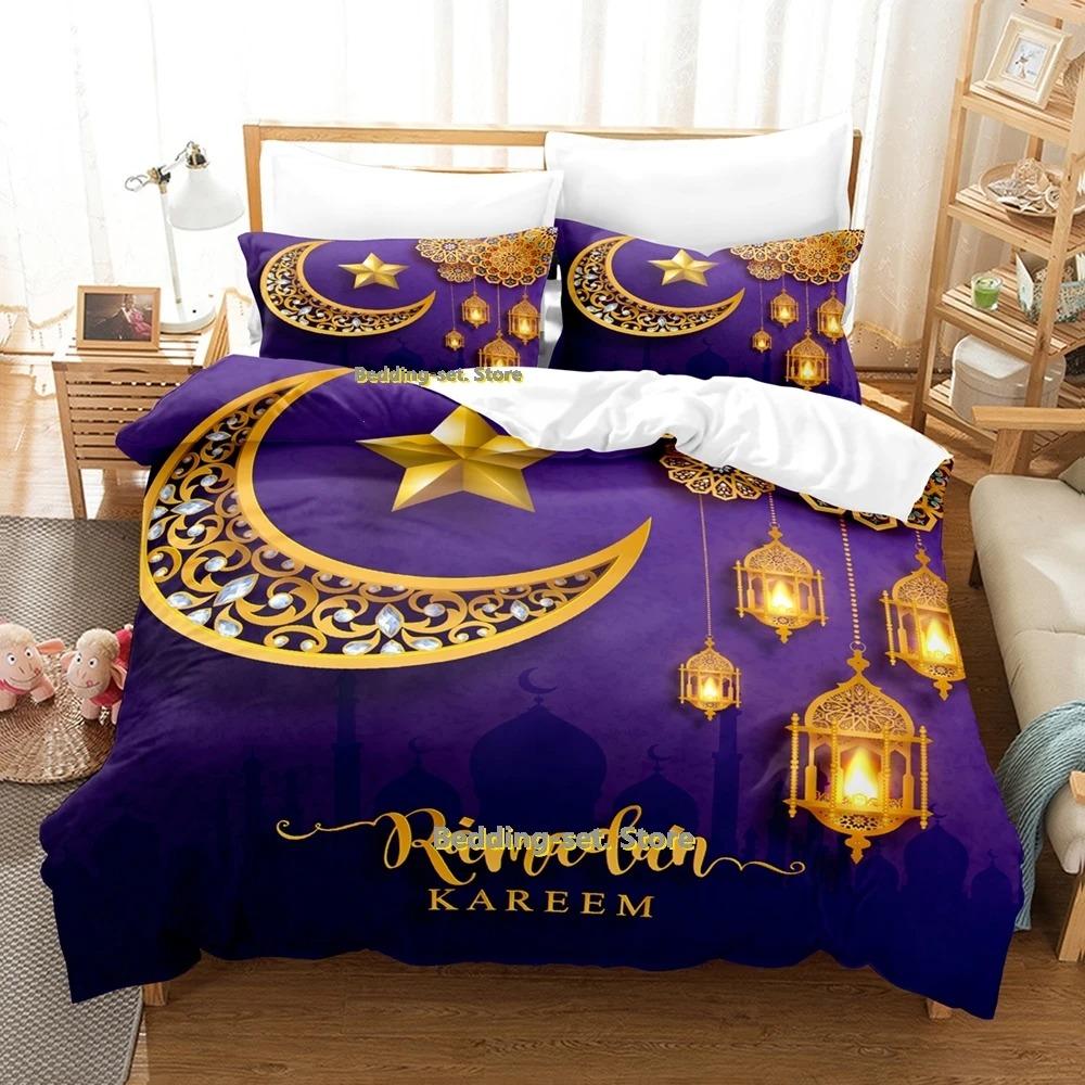 Ramadan-Bettwäscheset, Einzel-, Zwillings-, Voll-, Queen- und King-Size-Bettset, für Schlafzimmer für Erwachsene und Kinder, Bettbezug-Set, 3D-Druck, Anime-Bettlaken-Set
