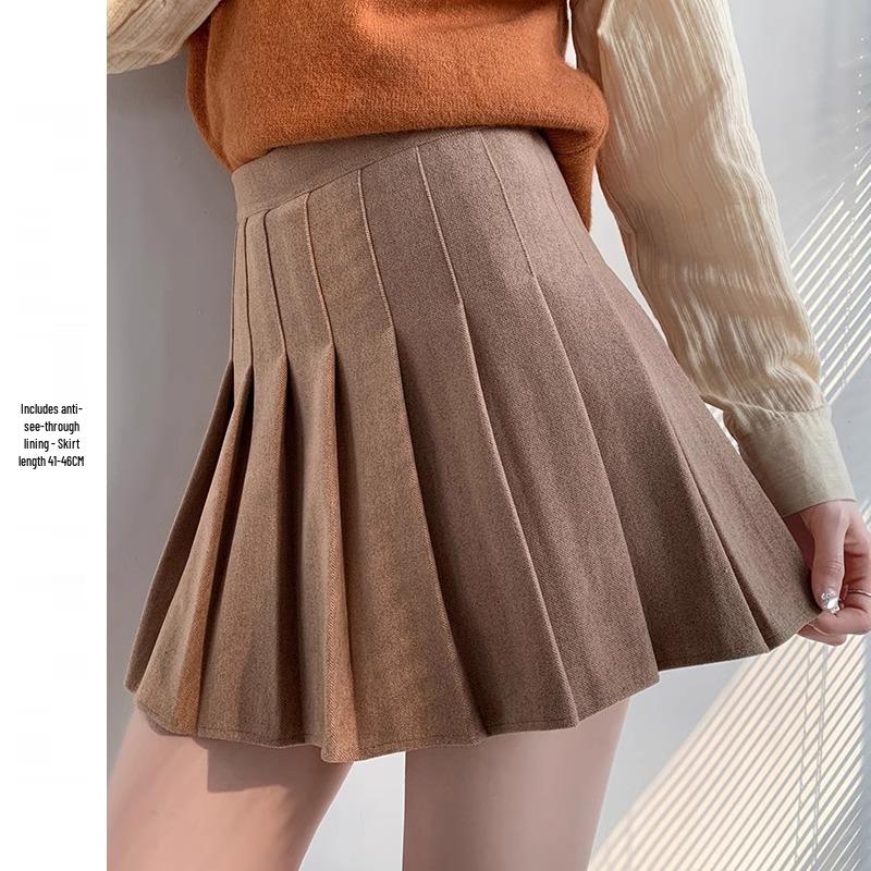 Women's High Waist Dark Gray Wool Plaid Pleated Skirt - Slimming Spring/Autumn 2026 Collection, JK Short Skirt