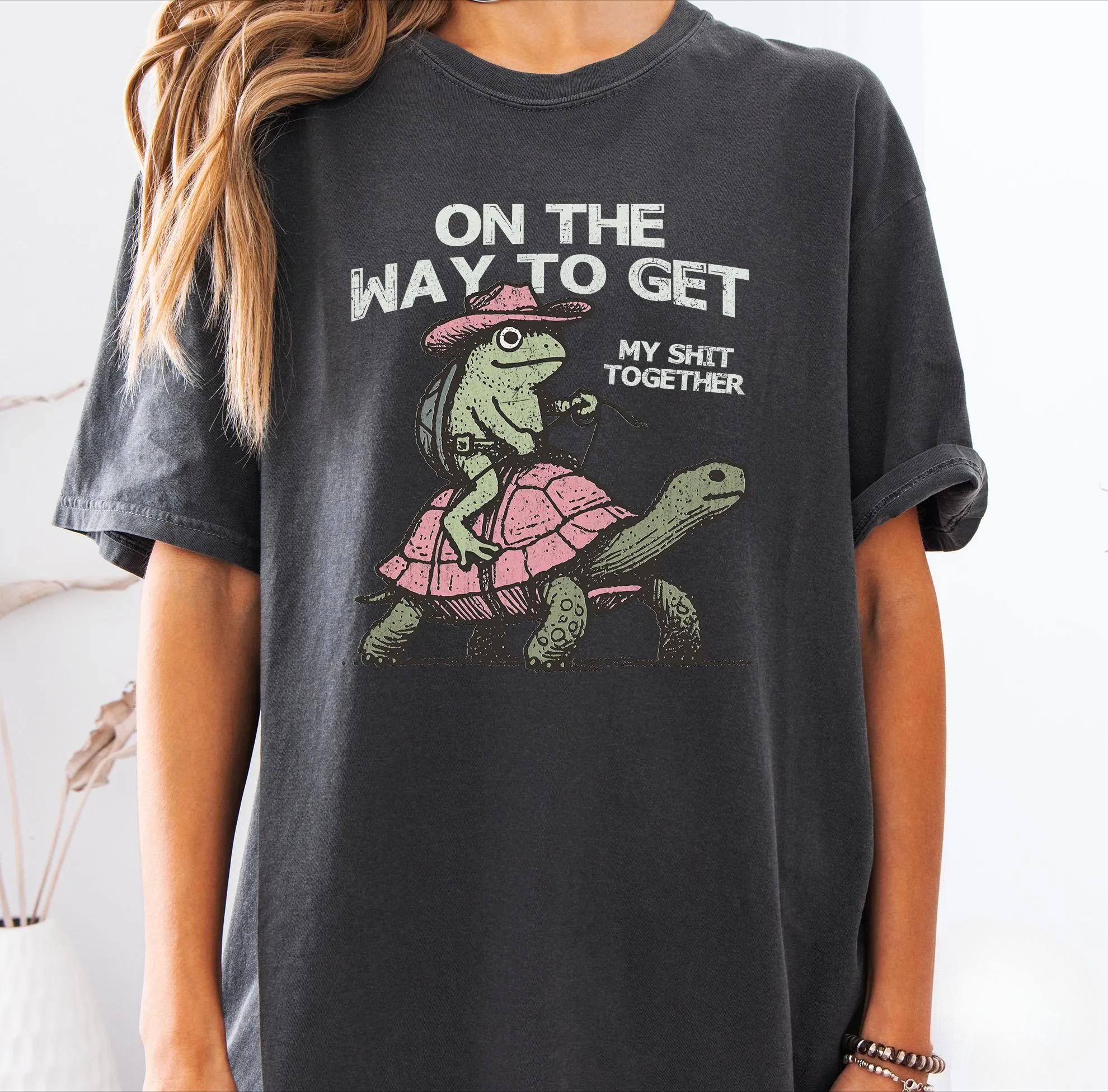 

Womens Plus Size Retro Funny Turtle Frog Tshirt Pure Cotton Breathable Fashionable and Versatile Unisex Oversized 4XL