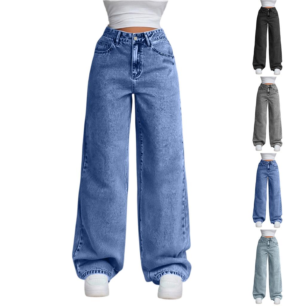 Women's High Waist Straight Leg Loose Casual Trousers Jeans