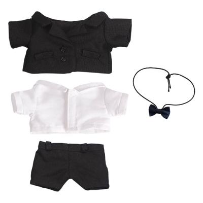 Niannyyhouse 15cm Plüschkleidung Anzug Jacke Weißes Hemd Schleife Hose Baumwollpuppenkleidung (schwarz-1)