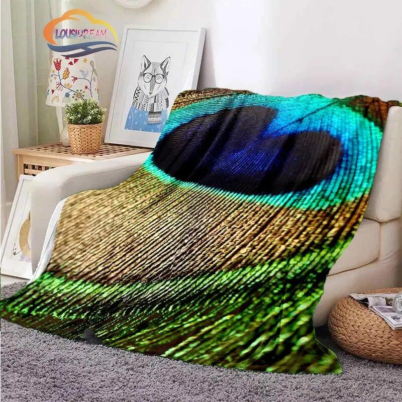 Peacock Feather Flannel Blanket Children's Blanket Sofa and Bed Warm Blanket Office Blanket Portable Travel Camping Blanket