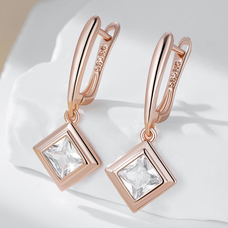 Shiny Square Natural Zircon Dangle Earrings For Women Fashion  Rose Gold Color High Quality Daily Wear Jewelry