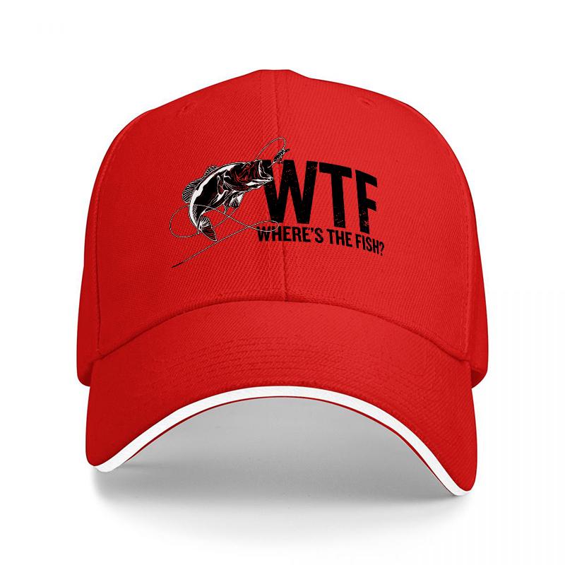 WTF WHERES THE FISH Black Baseball Cap with Fish Logo Design for Fishing Enthusiasts and Casual Wearers