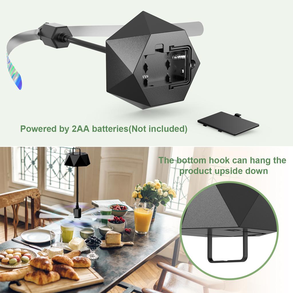 Fly Fans for Table, Soundless Fly Repellent Fan with Soft Blades and Hanging Hook, Handy for Outdoor Use Restaurant BBQ Picnic