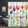 Cortina de Ducha de Flor de Tulipán de Dibujos Animados Abstractos Lavable Resistente a la Suciedad Cabezal de Ducha Impermeable Cortina de Baño de Poliéster
