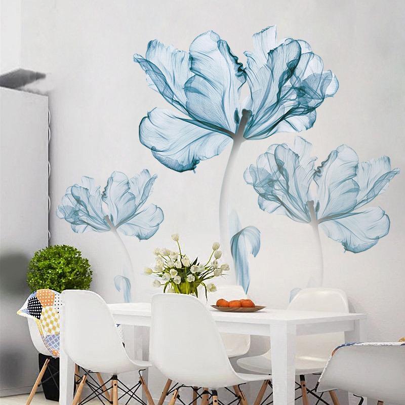 Large 110*180cm Nordic Blue Flower Wall Sticker Self Adhesive Painting for Bedroom Sofa Living Room Background Wall Decoration Home Decor