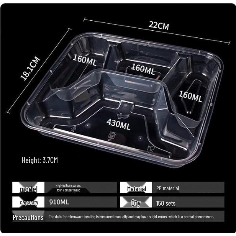 Custom Multi-Compartment Disposable Food Containers - 4, 5, or More Compartments - Takeaway Bento Fast Food Boxes, Rectangular Lunch Boxes