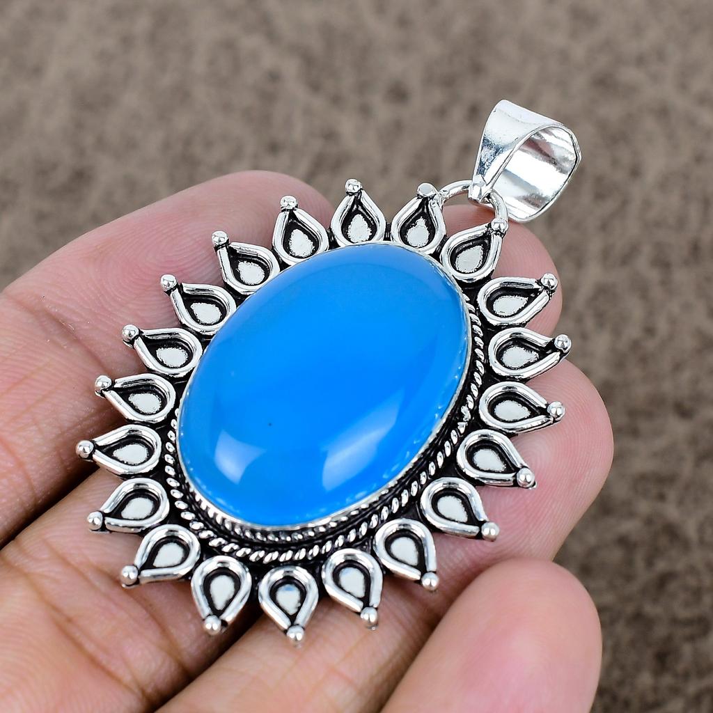 Purple Chalcedony Gemstone 925 Sterling Silver Jewelry Pendant 2.36" KKG-753