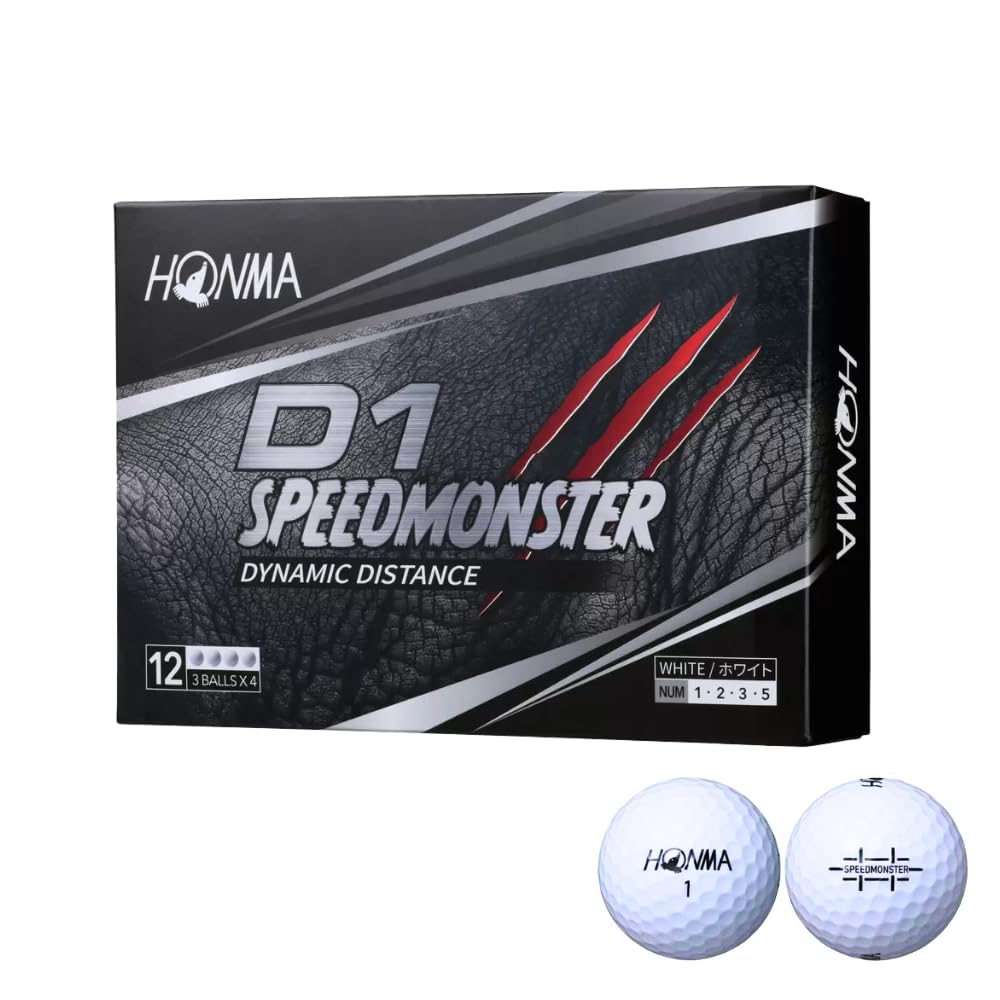 Honma Golf D1 Speed Monster White Golf Balls BT2003 Head All 36 with Printed Color Tees (Type Distance, Distance Excellent, Speed Range, Feel